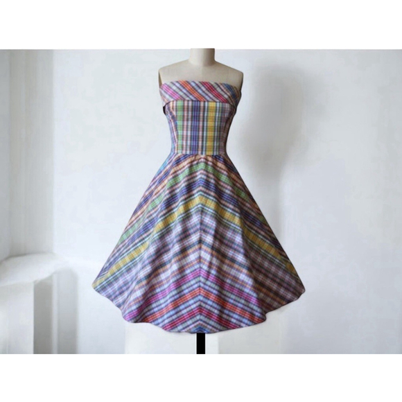 Ralph Lauren Plaid Strapless Lined Dress Back Zip With Bow Size 6 EUC - Picture 2 of 5